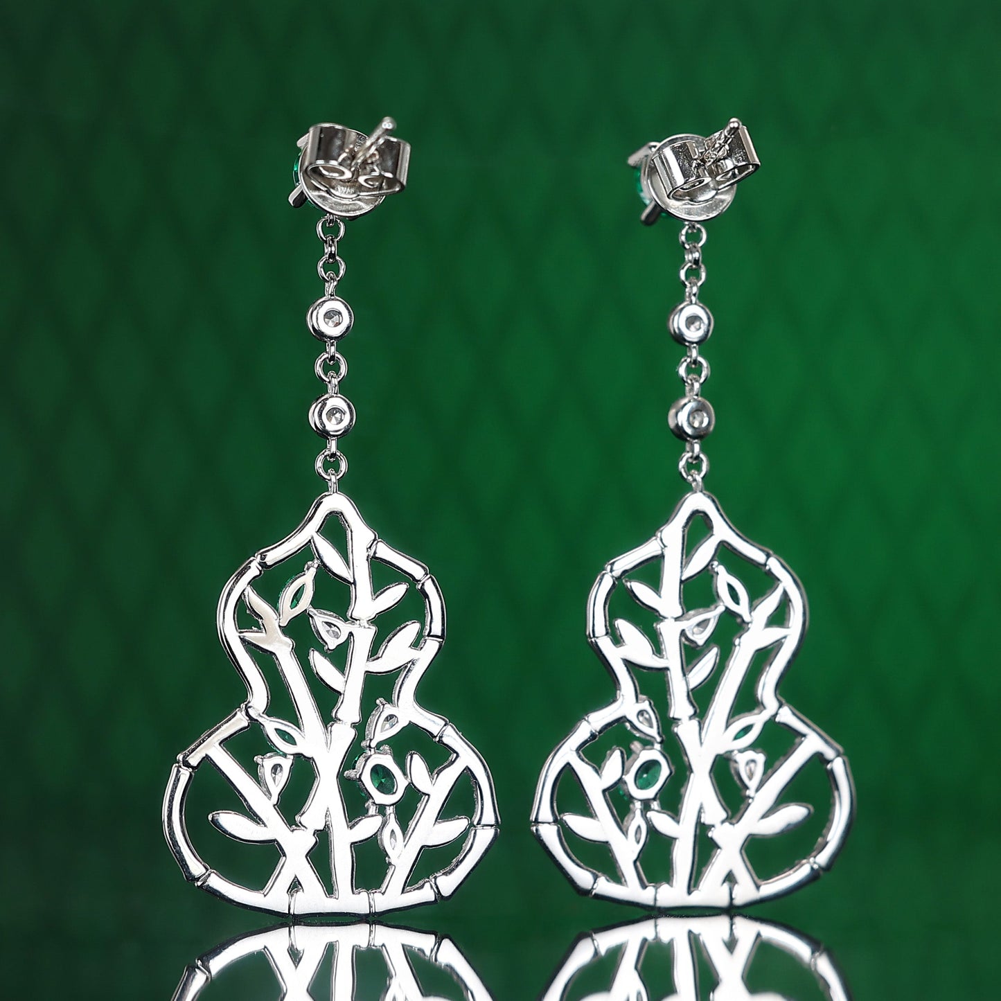 Limited edition only 1 pair Micro-setting Tsavorite green color lab created stones Hulu gourd earrings, sterling silver