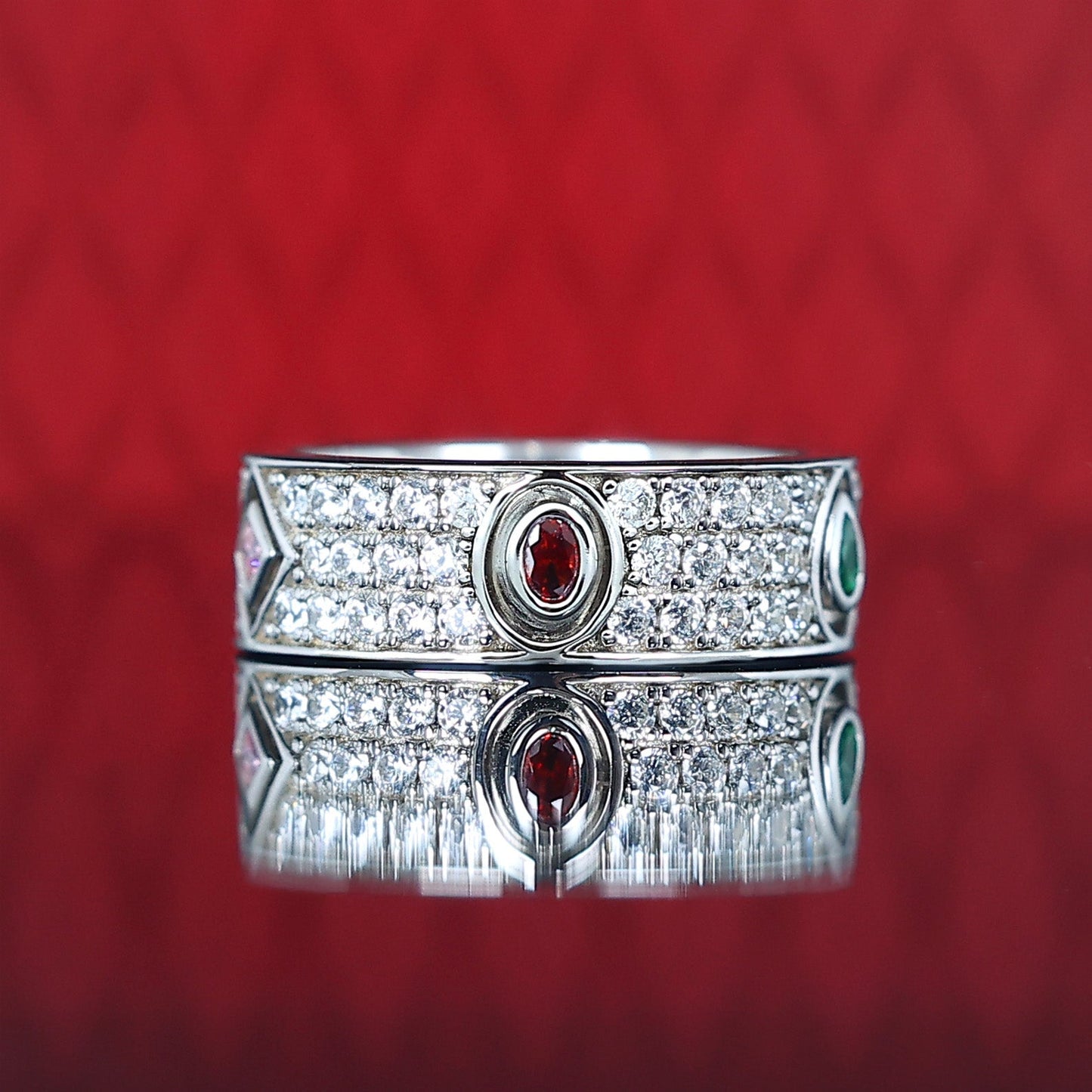 Special offer Micro-setting Colored Lab created stones detailed wide band ring, sterling silver