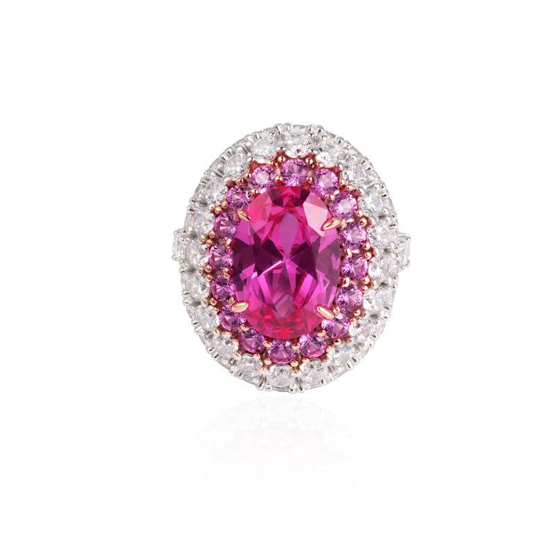 Micro-setting dark oval Pink diamond color Lab created stones Romantic Luxury statement ring, sterling silver