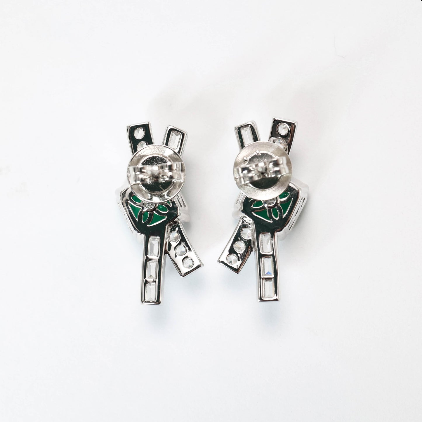 Micro-setting emerald color Lab created stones bowknot earrings, sterling silver