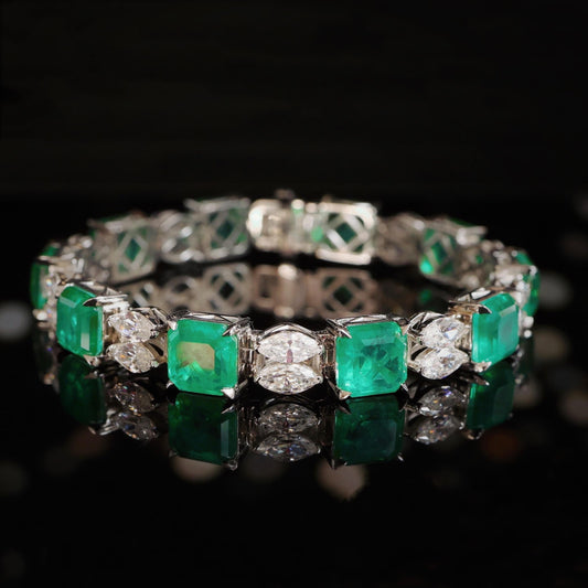 Micro-setting Square emerald color double Marquise cutting bracelet, sterling silver