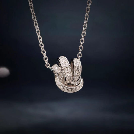 Micro-setting fully studded lab created stones artistic necklace, sterling silver.