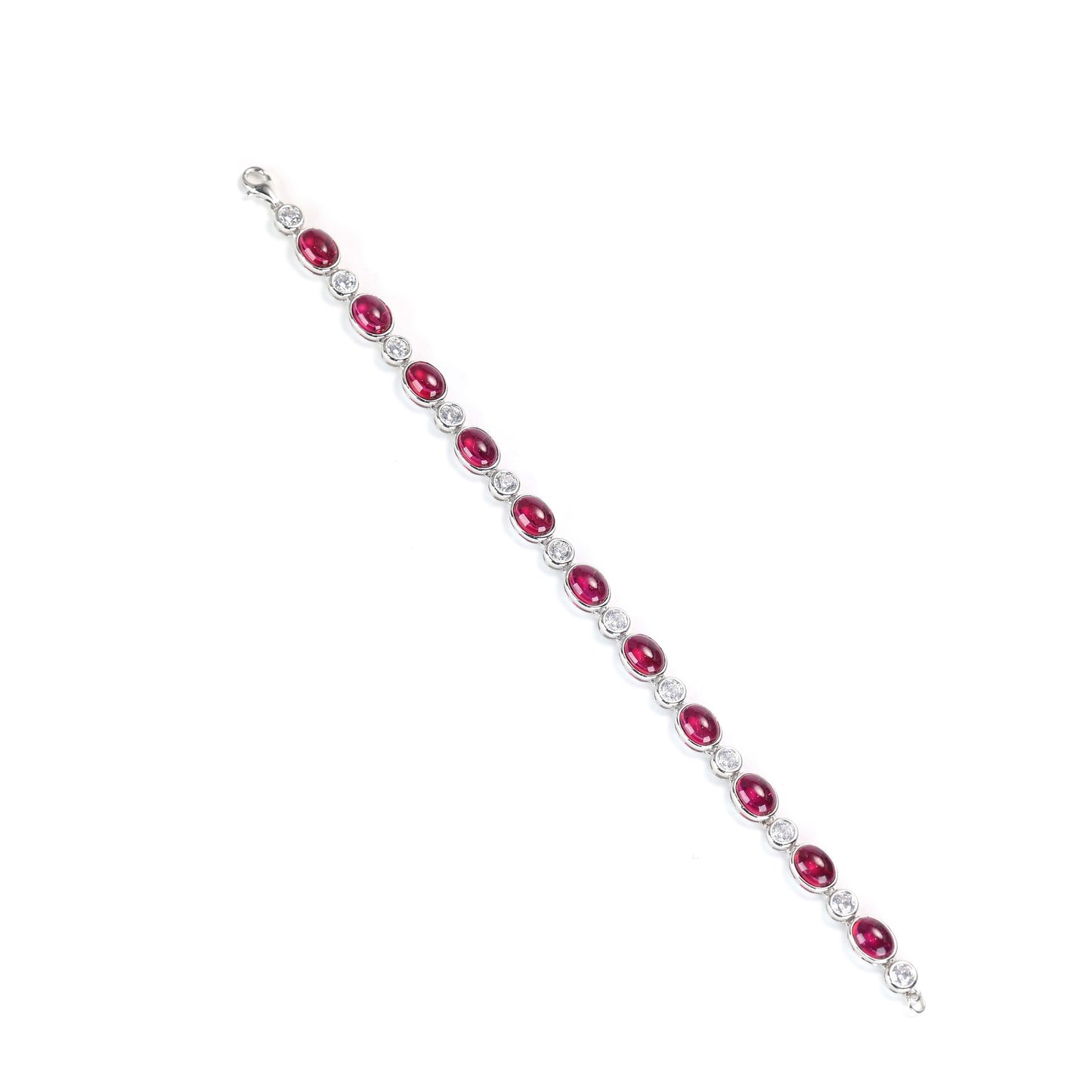 Reservation design Micro-setting Ruby color Cabochon cut Lab created stones tennis chain bracelet , sterling silver