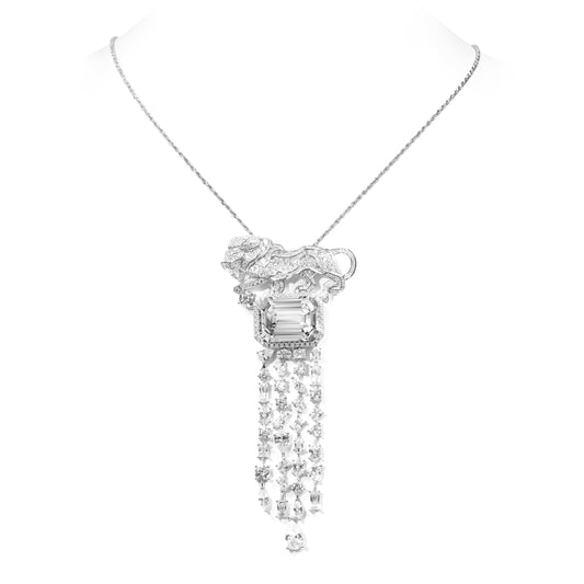 The nature collection Micro-setting Clear diamond color Lab created stones Lion tassel Luxury necklace, sterling silver